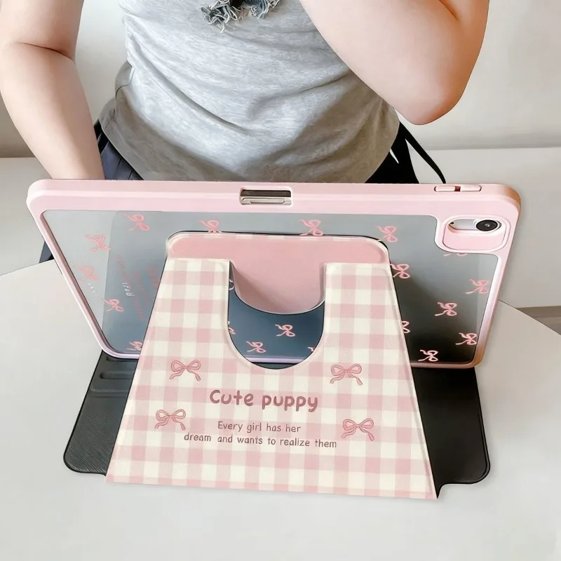 Pink Bowtie Rotating Tablet Cover with Stand Feature