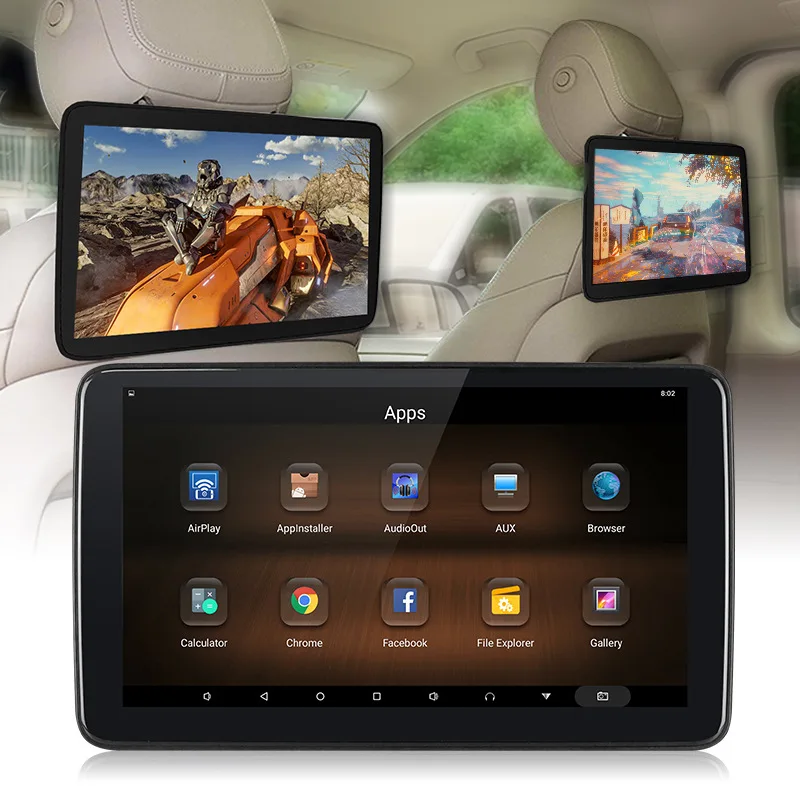 Universal Car Headrest Monitor Rear HD 10-inch Large Screen Android Bluetooth Radio USB Socket
