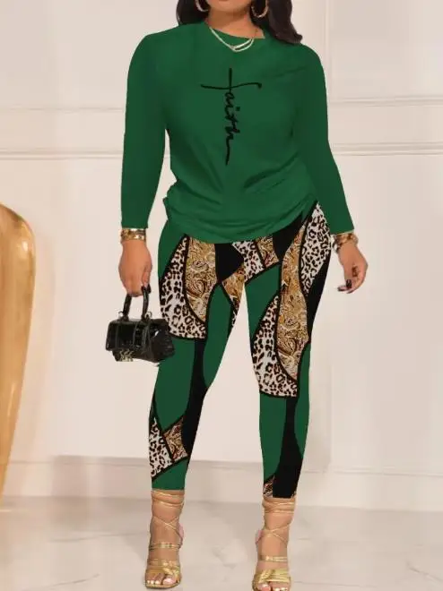 

Casual Letter Printed Top and Leopard Print Pants Set 2023 New Hot Selling Fashion Women's Summer