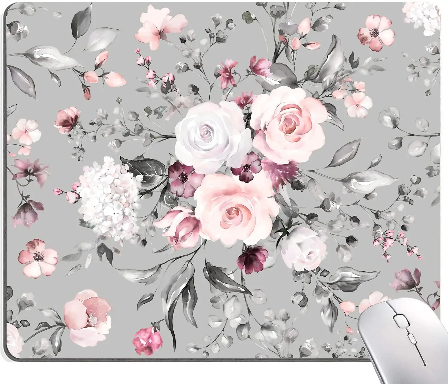 Mouse Pad Marble Mouse Pad Waterproof Mouse Pad Non-Slip Rubber Base MousePads for Office Laptop 9.5x7.9Inch Pink Roses Flower
