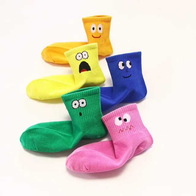 5 Pairs Kids Socks Cute Funny Face Emoticons Pattern Comfortable Breathable Boys Girls Socks 1