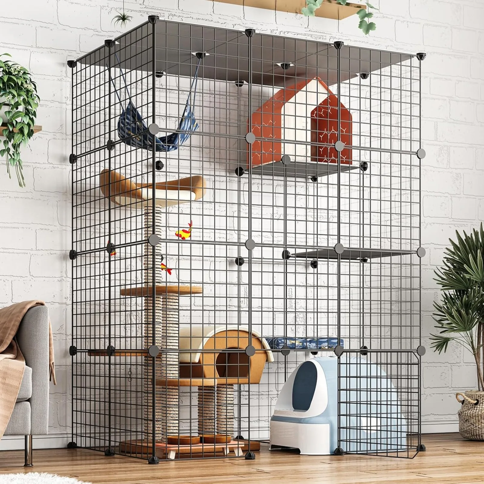 Large Cat Cage Enclosure Indoor DIY Cat Playpen Detachable Metal Wire Kennels Crate 2x3x4 Large Exercise Place Ideal for 1-3