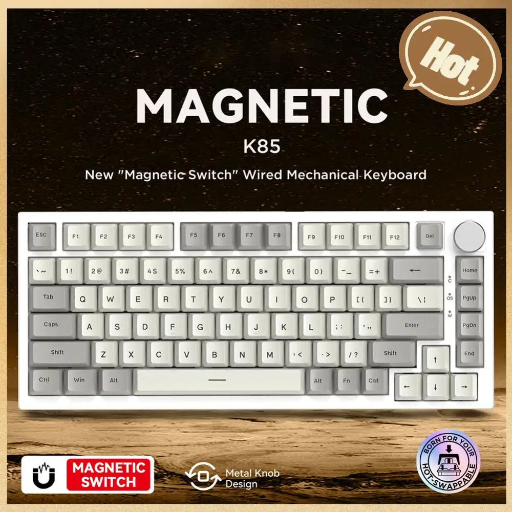 

K85 Magnetic Axis Keyboard 82 Key RGB Backlit Keyboard USB Interface Wired Mechanical Keyboard with Rotary Button for Games Work