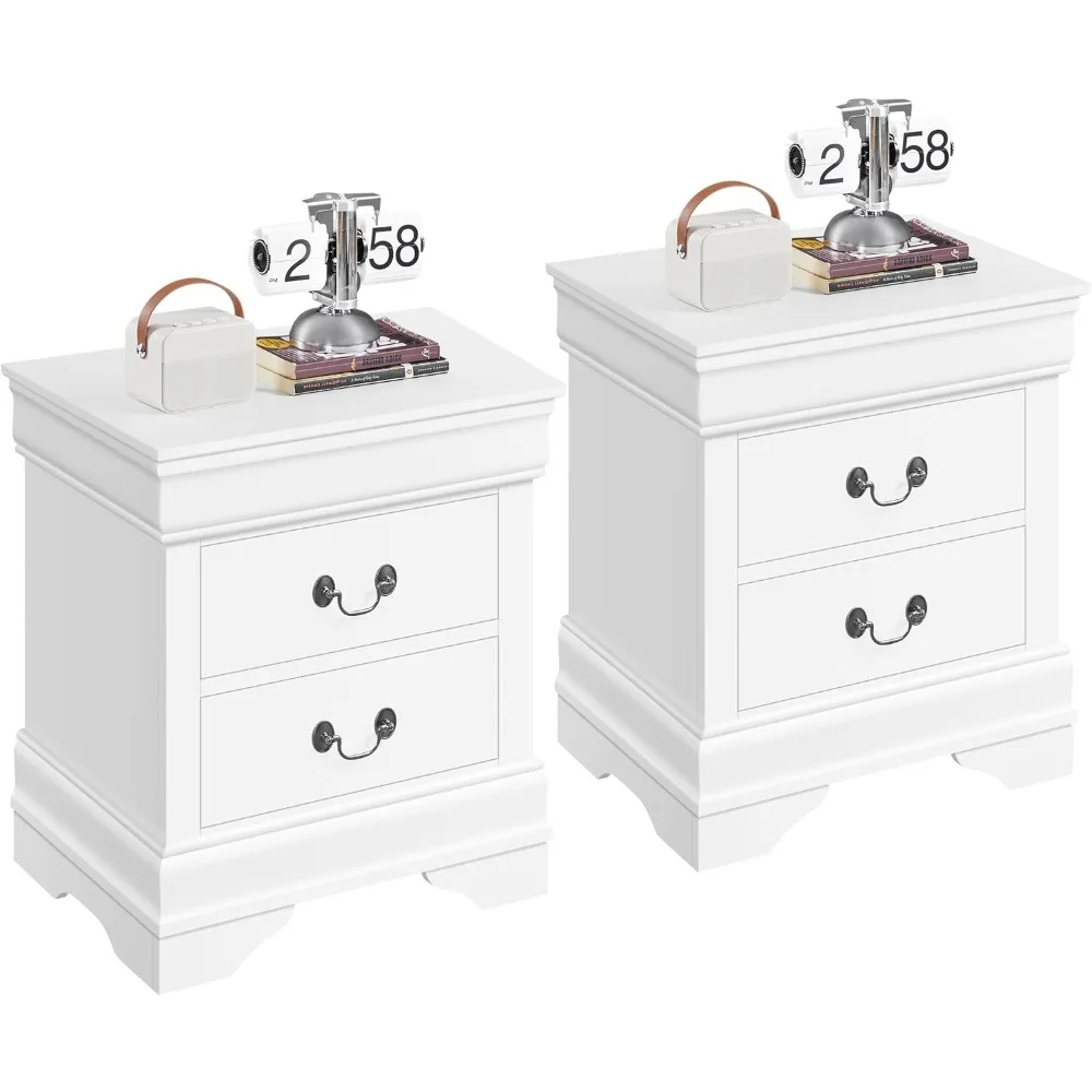 Fully-Assembled Nightstands Set of 2, 2-Drawer Nightstands Large Classic Bedside Tables with Storage, Wooden Painted