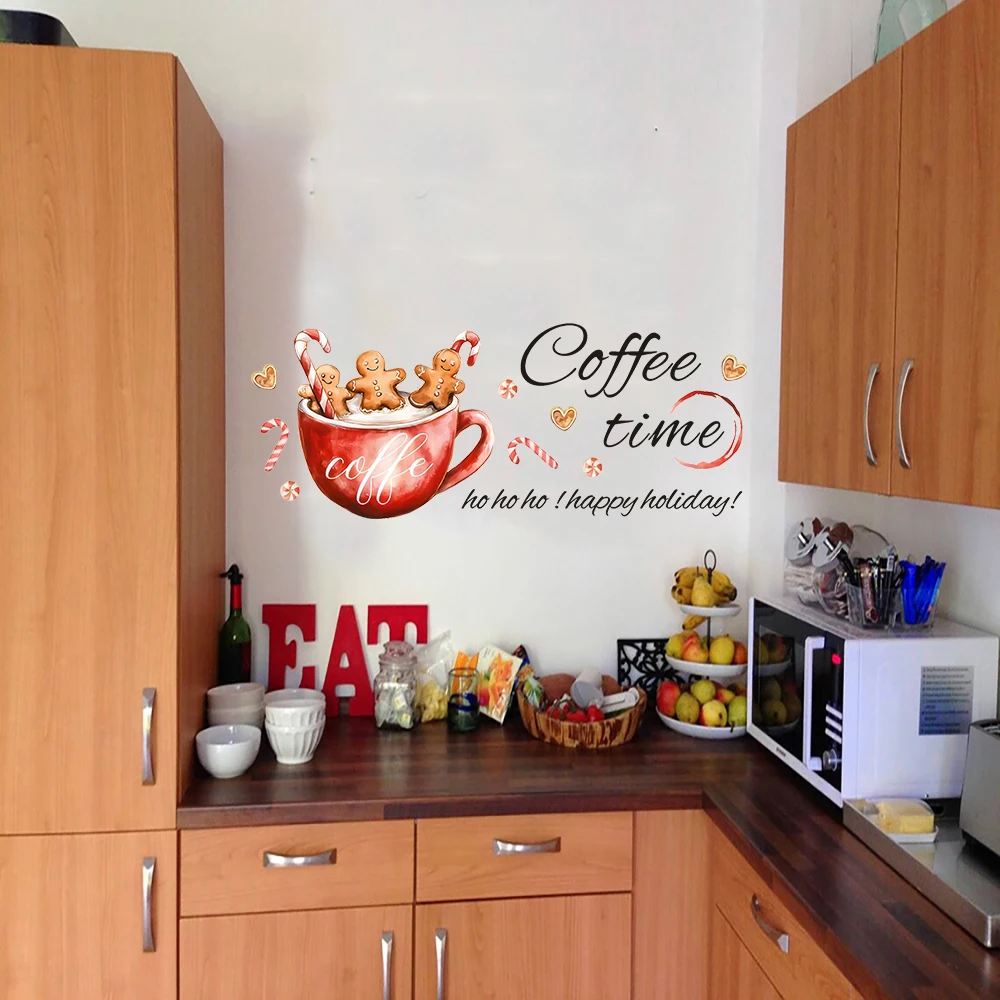 Festive Christmas Coffee Time Wall Sticker Decal Cafe Mug Kitchen Dinning Room Living Room Home Decor