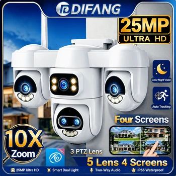 25MP Ultra HD 5 Lens Security Camera Outdoor WiFi 4 Screen 10X Zoom Ai Tracking Night Vision CCTV Camera 10K WiFi Surveillance 1