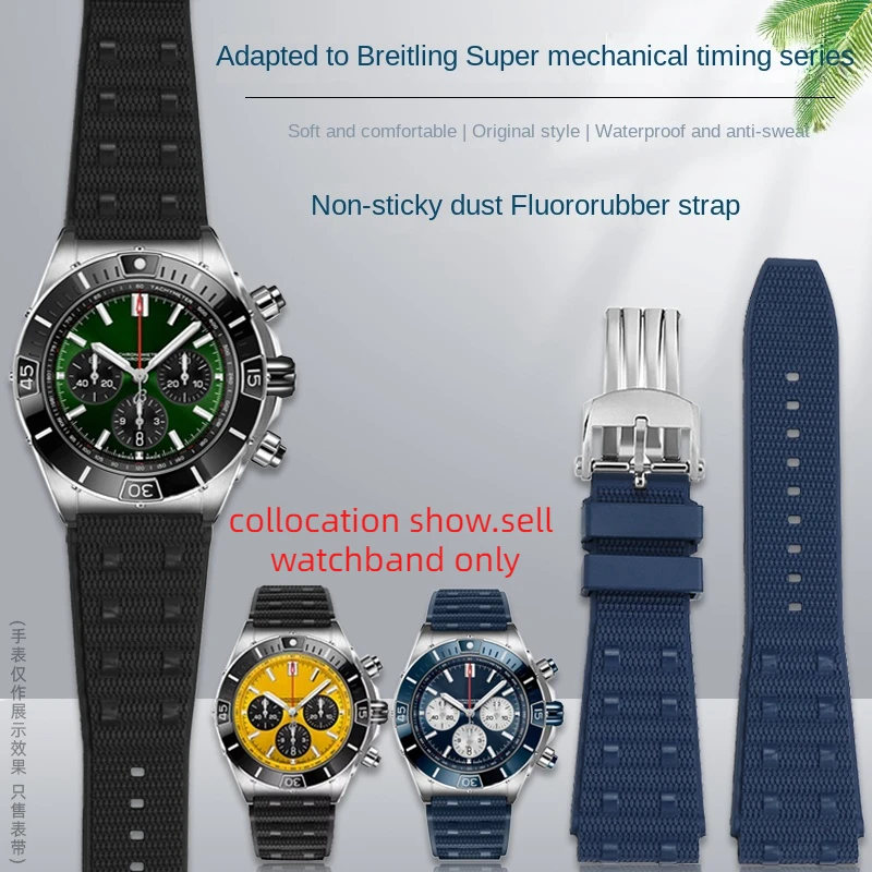 Per Breitling B01 Avenger Blackbird Fluororubber Antiaderente Dust Watchband Man 22Mm 24Mm Cinturino Per Orologio Impermeabile Bracciale Con Movimento