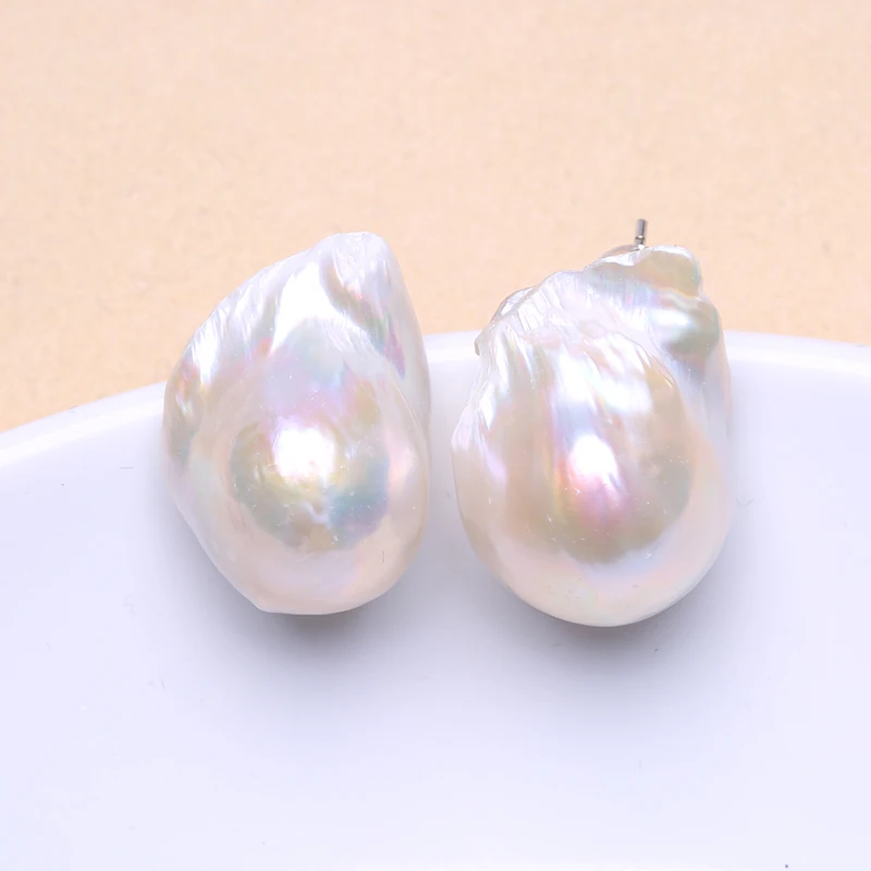 Naturalna perła słodkowodna 925 Sterling Silver duża barokowa perła kolczyk na wtyk kolczyki 15-25mm INS elegancka biżuteria na prezent dla kobiet EA