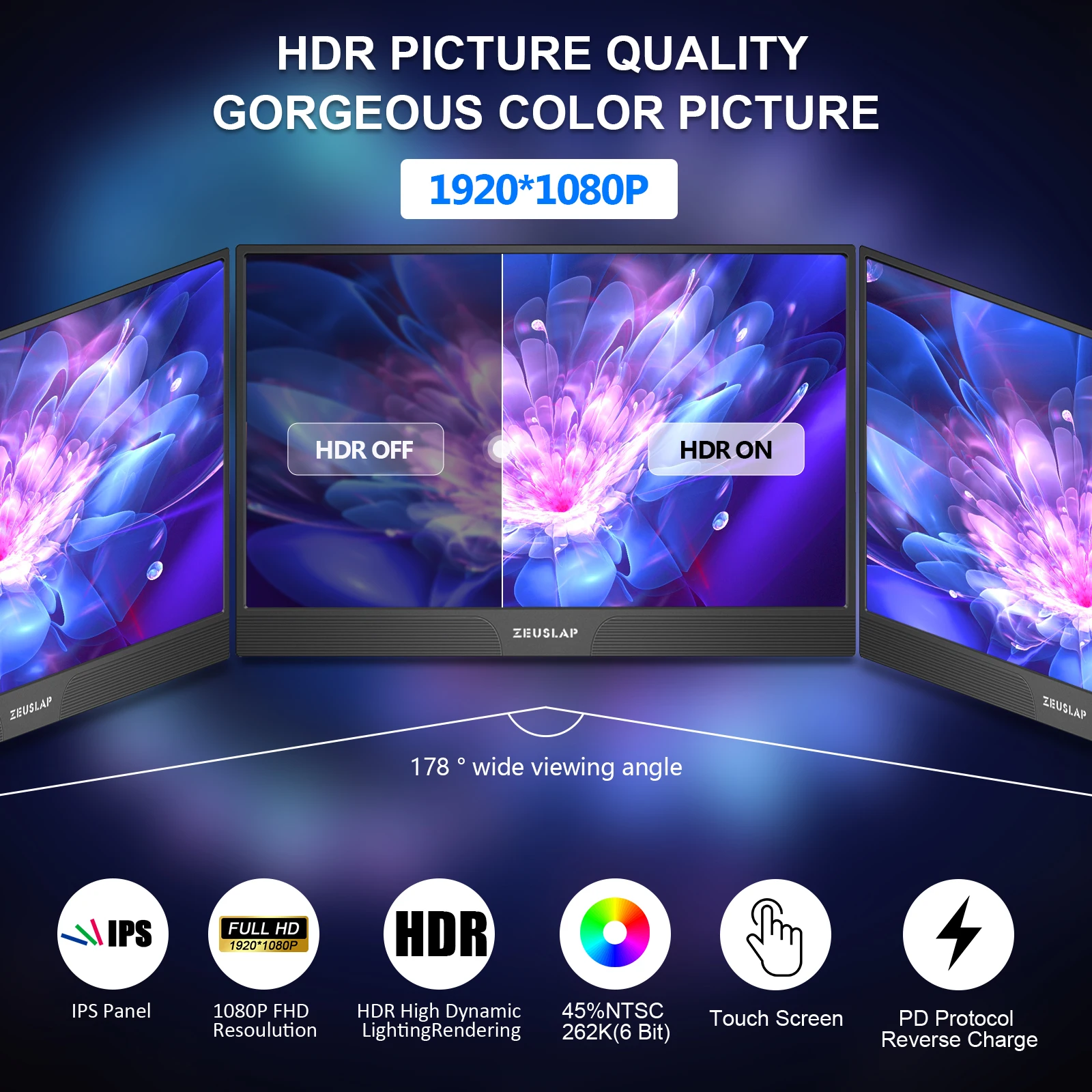 ZEUSLAP ޴ ̹ , USB C Ÿ HDMI ȣȯ ǻ ÷, ޴ Ʈ ġ PS4 , 15.6 ġ, 1920x1080P