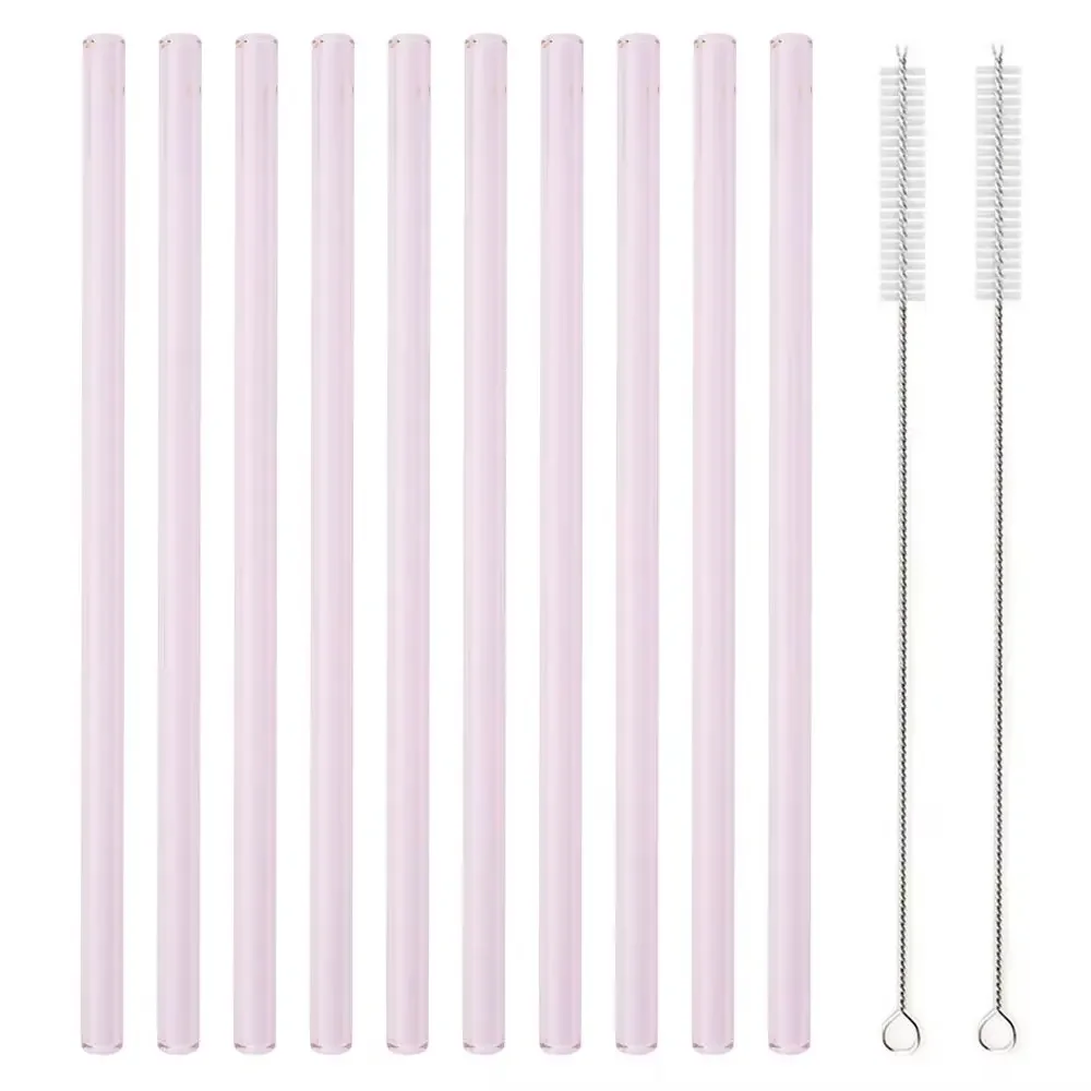 Set of 10 Reusable Glass Straws with Cleaning Brush - 8 Long