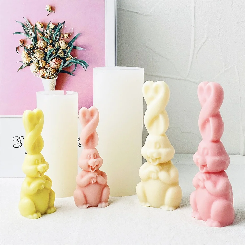 Easter Rabbit Candle Mold Long Ear Bunny Aroma Silicone Mold DIY Gypsum