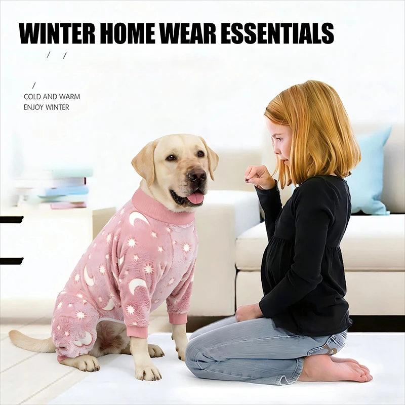 Dog Pajamas Jumpsuit - Warm Fleece Four-Legged Winter Outfit for Medium Large Dogs