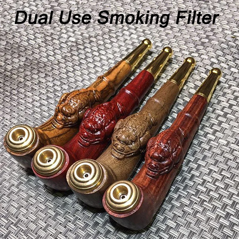 

2024 New Wooden carving Smoking Pipe dual use Portable Cigarette filter Reusable Microfilter Hookah Pipe Smoke Gift of Health