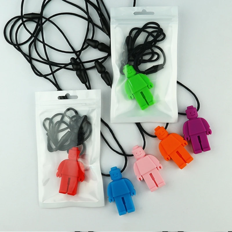 Baby BPA Free Molar Stick Rod Sensory Robot Chewing Pendant Necklace Silicone Chew Baby Teether Toy 5