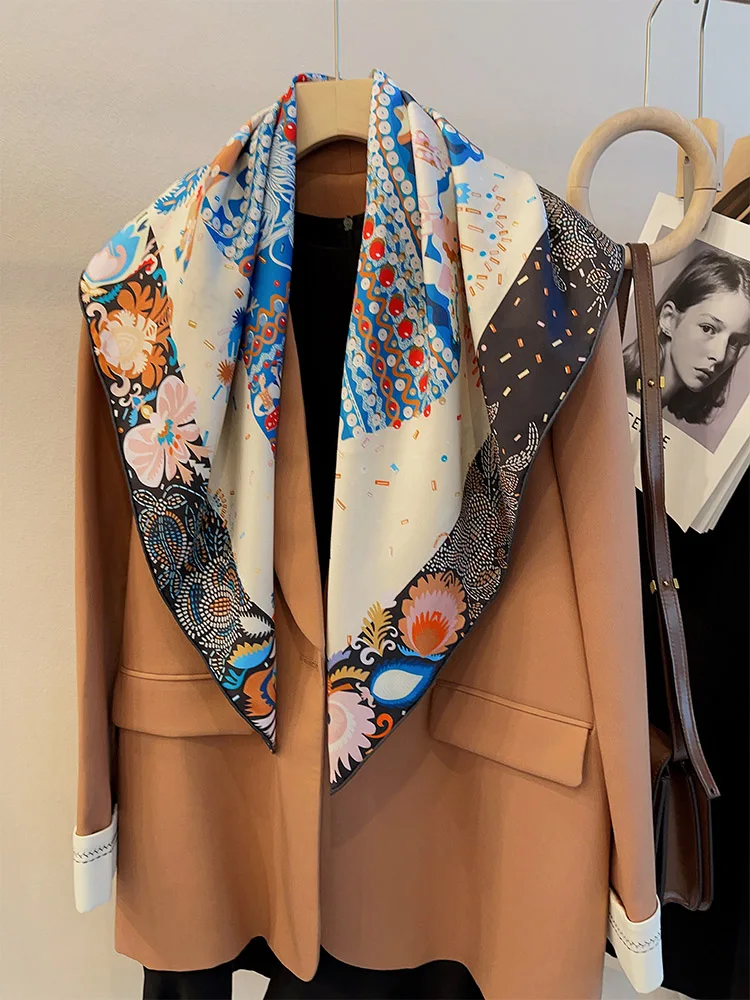 Vintage 90cm Silk Scarf Mulberry Square Hem Roll Shawls Luxury Designer ...