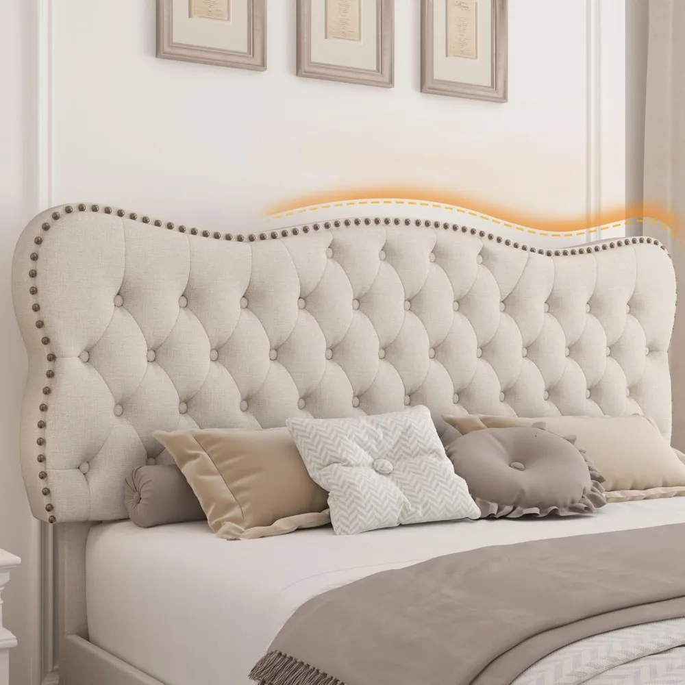 King Bed Frame with 4 Storage Drawers, Upholstered Platform Bed Frame with Button Tufted Headboard,No Box Spring Needed (Beige) 4