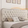 King Bed Frame with 4 Storage Drawers, Upholstered Platform Bed Frame with Button Tufted Headboard,No Box Spring Needed (Beige) 4