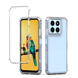 Triple Protection Rugged Armor Shockproof Phone Case with Transparent Acrylic Back for ZTE Blade A35 or A55 (Clear)