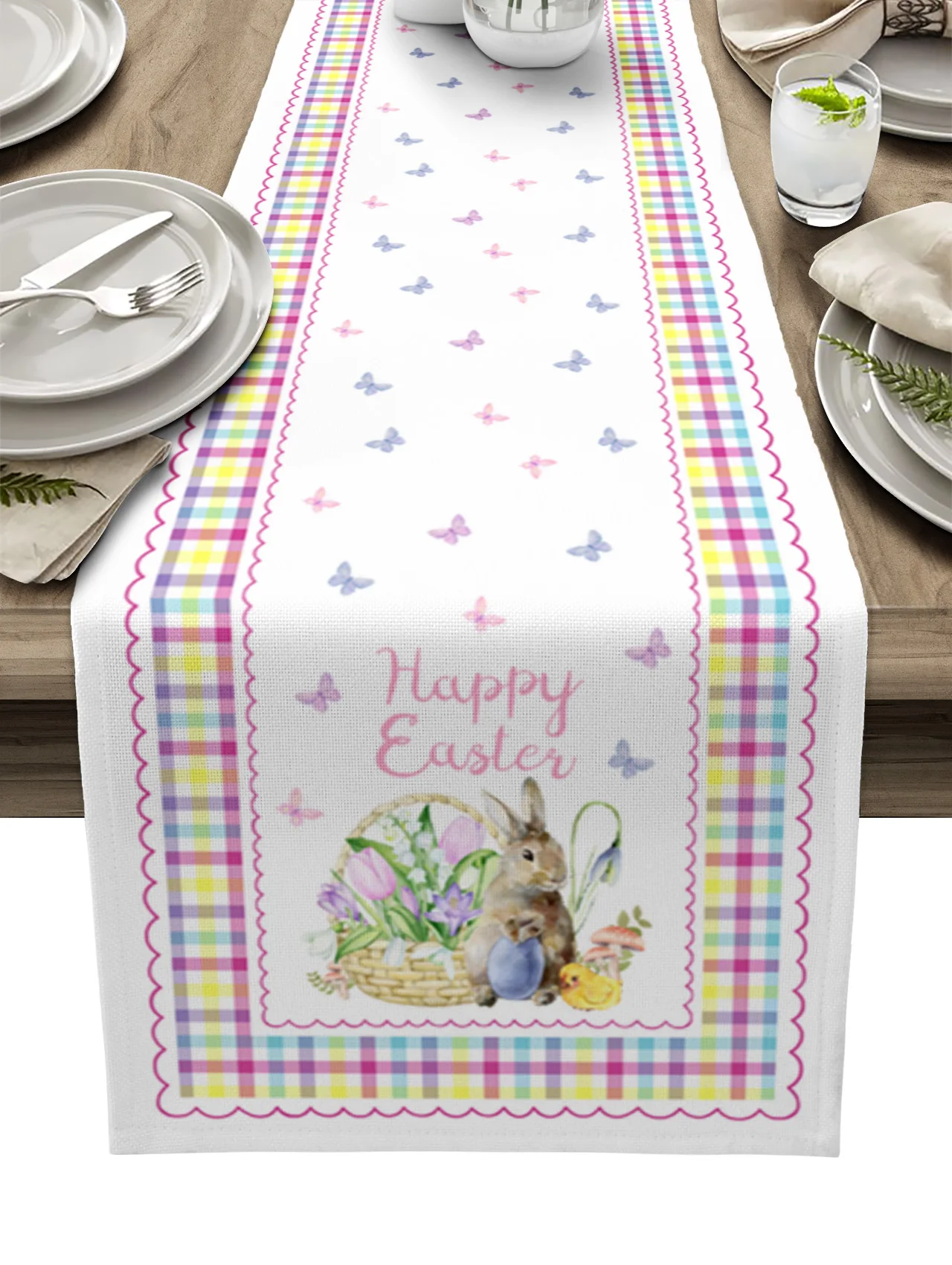 

Easter Decorations 2023 Easter Spring Rabbit Colorful Plaid Table Runner Kitchen Dining Table Runners Mats Party Wedding Decor