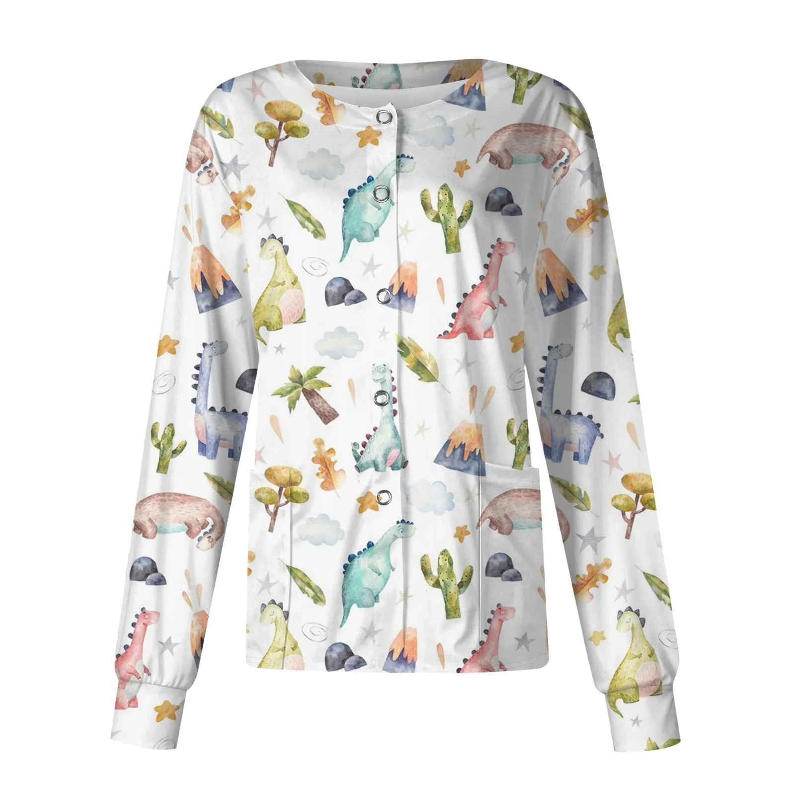 

Женская куртка с длинным рукавом и принтом динозавра