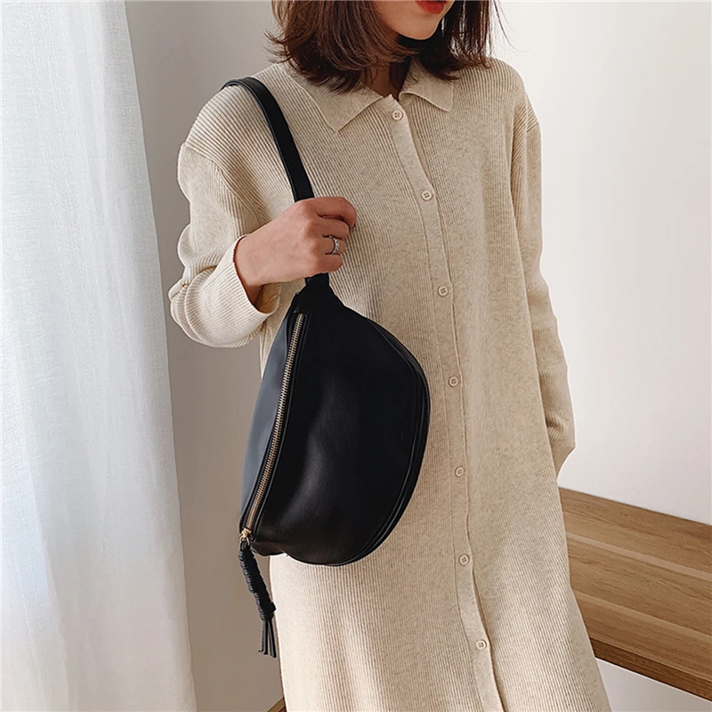Women Fashion Chest Bags Large Capacity Crossbody Banana Bags Ladies Quality PU Leather Waist With Belt For Female