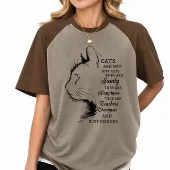 "Cats Are Not Just Cats" Cat Lover T-Shirt Vintage Raglan Sleeve Cotton Short Sleeve Tees Women's Casual American Style Tshirt 1