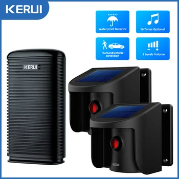 KERUI DW9 Driveway Alarm System with Solar Powered Motion Sensor Detector Waterproof for Outdoor Garage Welcome Burglar 1