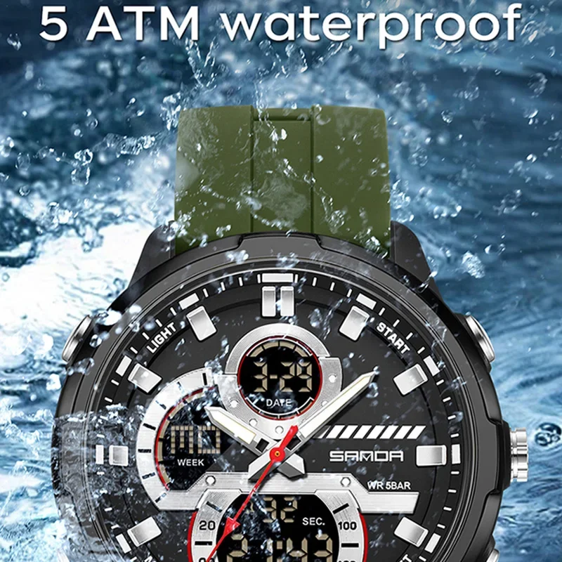 Sanda G Style Dual Display Men's Electronic Watch 5atm Waterproof Night Light Stopwatch Multifunctional Sports Quartz Wristwatch, Alina Gadgets