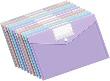 Confezione da 10 buste in plastica trasparente A4 con chiusura a scatto, organizer per documenti - Pronte per l'etichettatura, ideali per casa, ufficio e lavoro