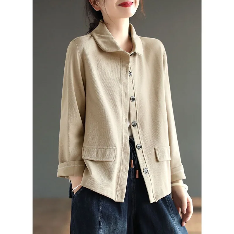 Women's Clothing 2023 Autumn Winter New Simplicity Versatile Spliced Button Doll Neck Long Sleeve Solid Color Commuting Shirt