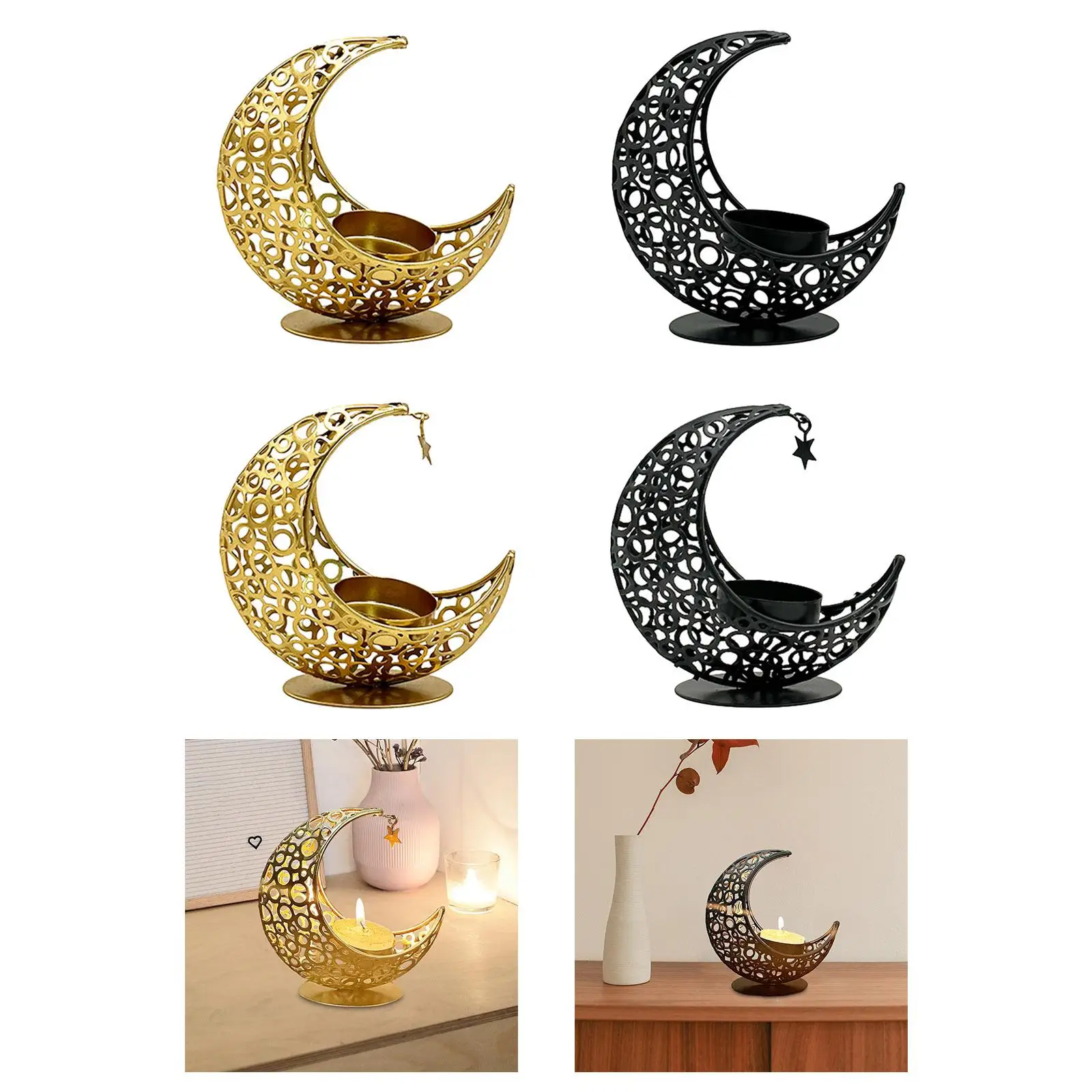 Moon Shaped Candle Holder Candelabrum Metal Candlestick Tea Light Holder Eid Mubarak for Office Festival Party Living Room Hotel