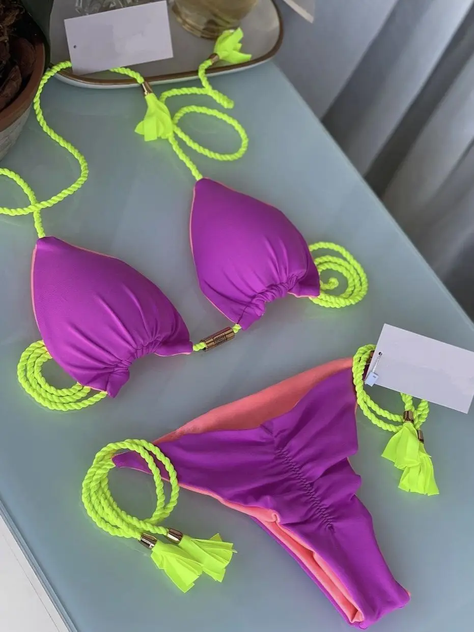 

Комплект бикини, привлекательный купальник, женский купальник 2023, бикини, летние микро стринги, бикини, пляжная одежда с пэчворком и принтом