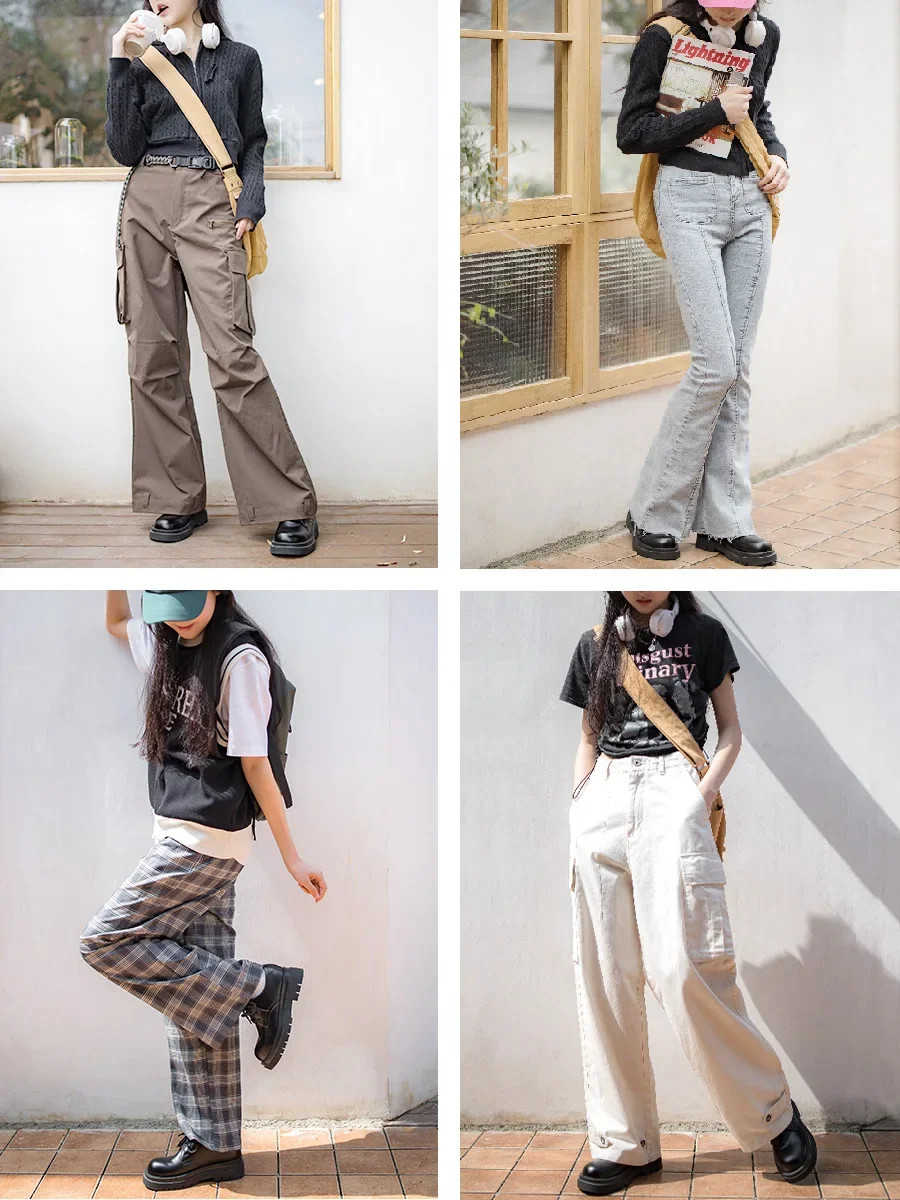 Maden British Platform Lolita Shoes for Women Lace Up Business Formal Dress Derby Shoes Ladies Round Toe Low-top Leather Boots