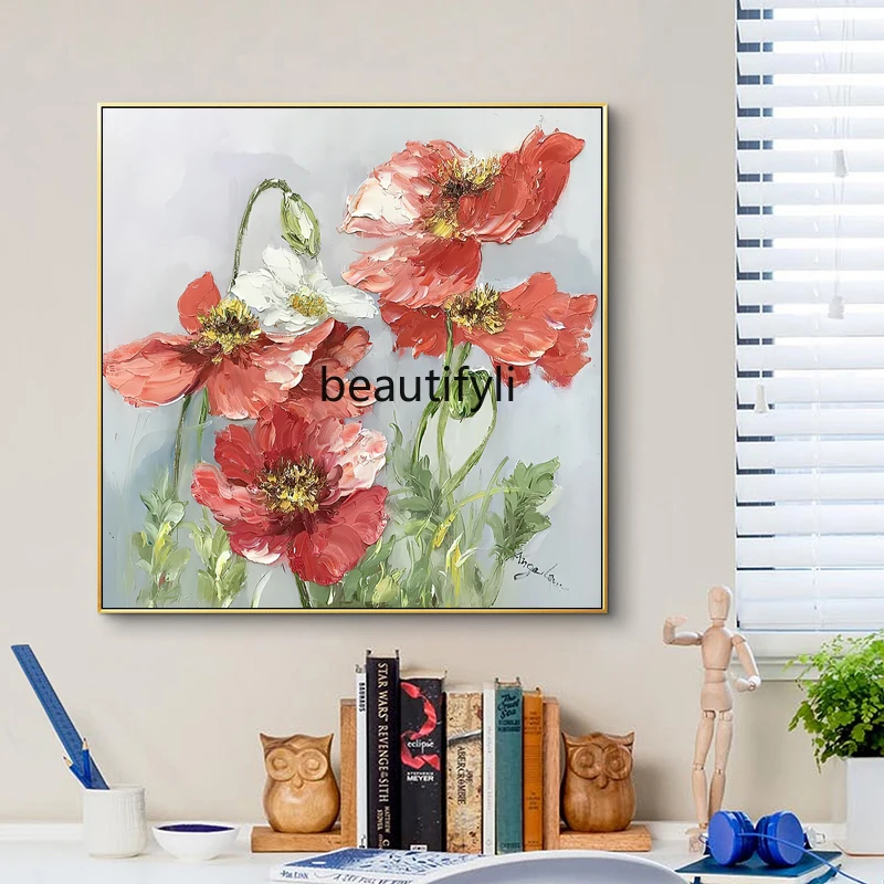 

Высококачественная Картина маслом «чистый ручной рисунок» с цветами, современный минимализм, красная подвесная картина для гостиной