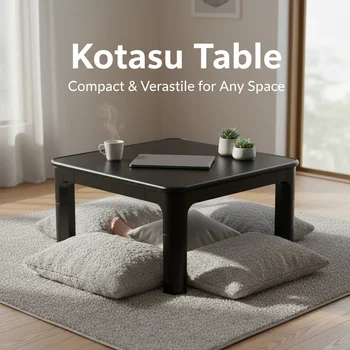 Japanese Kotatsu Table Legs Foldable Reversible Top Black/White Living Room Furniture Foot Warmer Heated Low Coffee Table