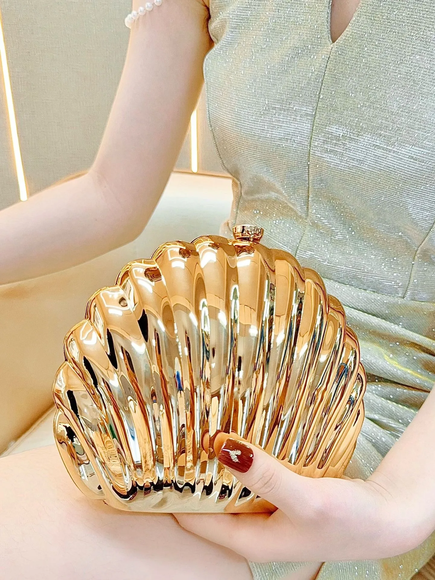 2025 Women Silver Gold Shell Bag Cute Acrylic Evening Clutch Bag