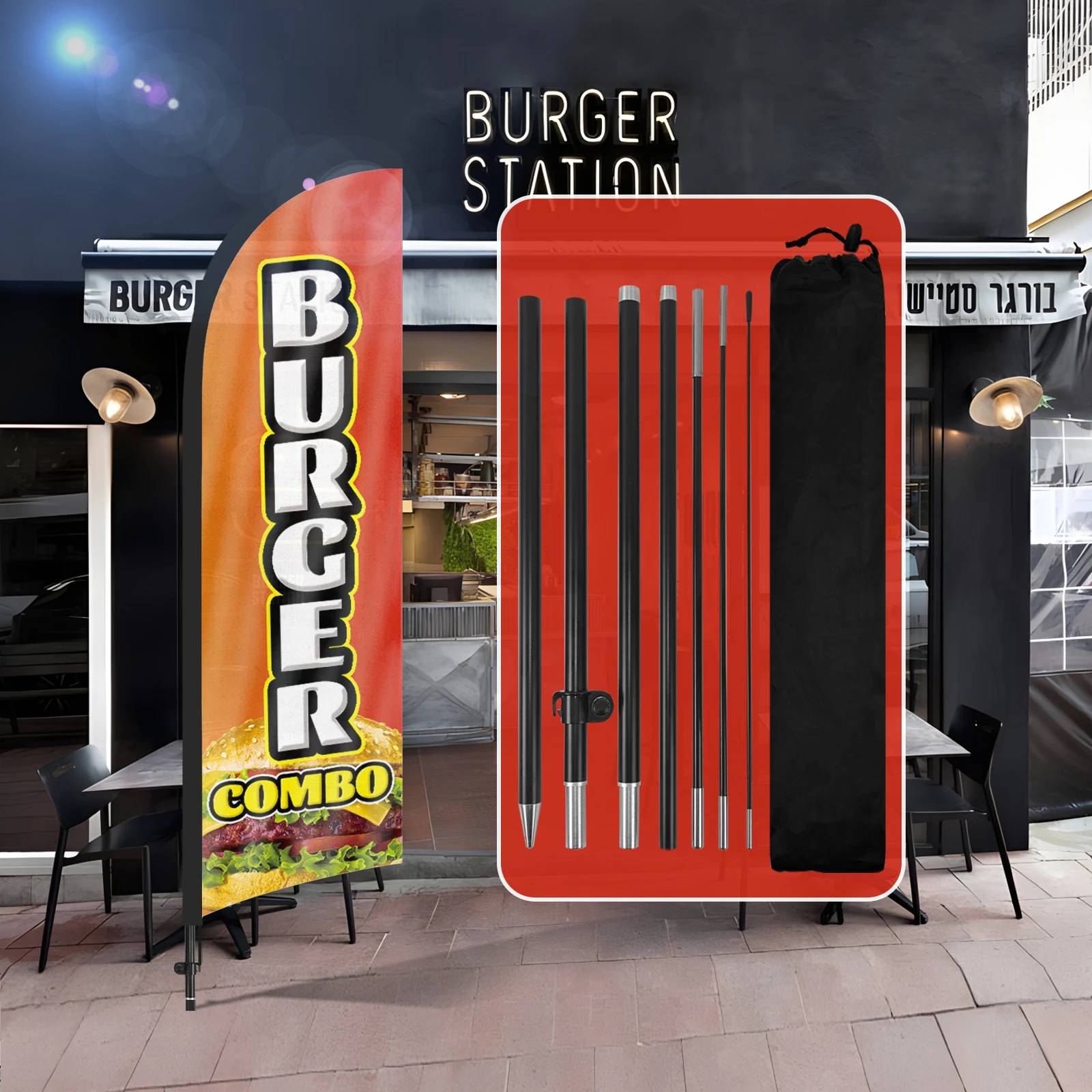 FSFLAG Burger Werbe-Flagge 2,4m - Swooper Flagge Für Imbiss & Gastronomie