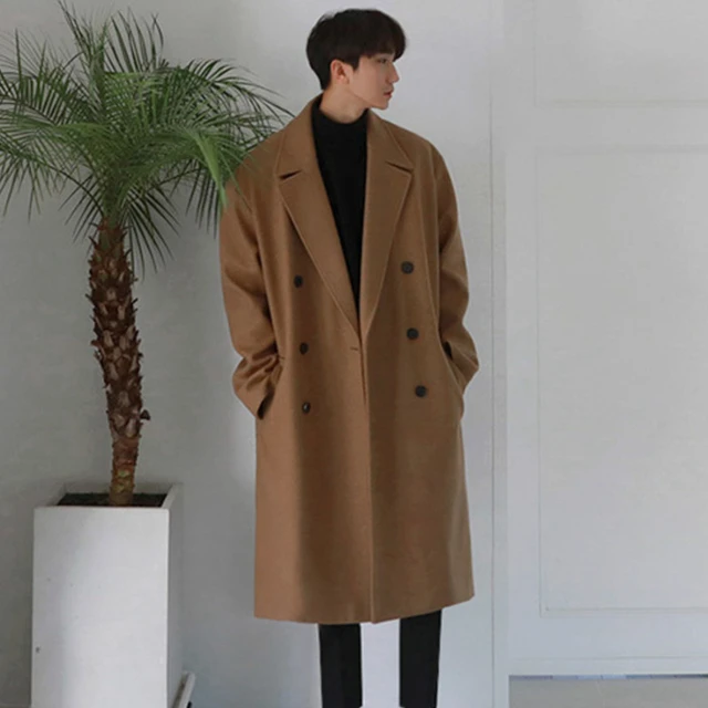 Abrigo largo de lana de manga larga para hombre, abrigo informal suelto de  un solo pecho, moda de otoño e invierno, tendencia coreana, nuevo -  AliExpress