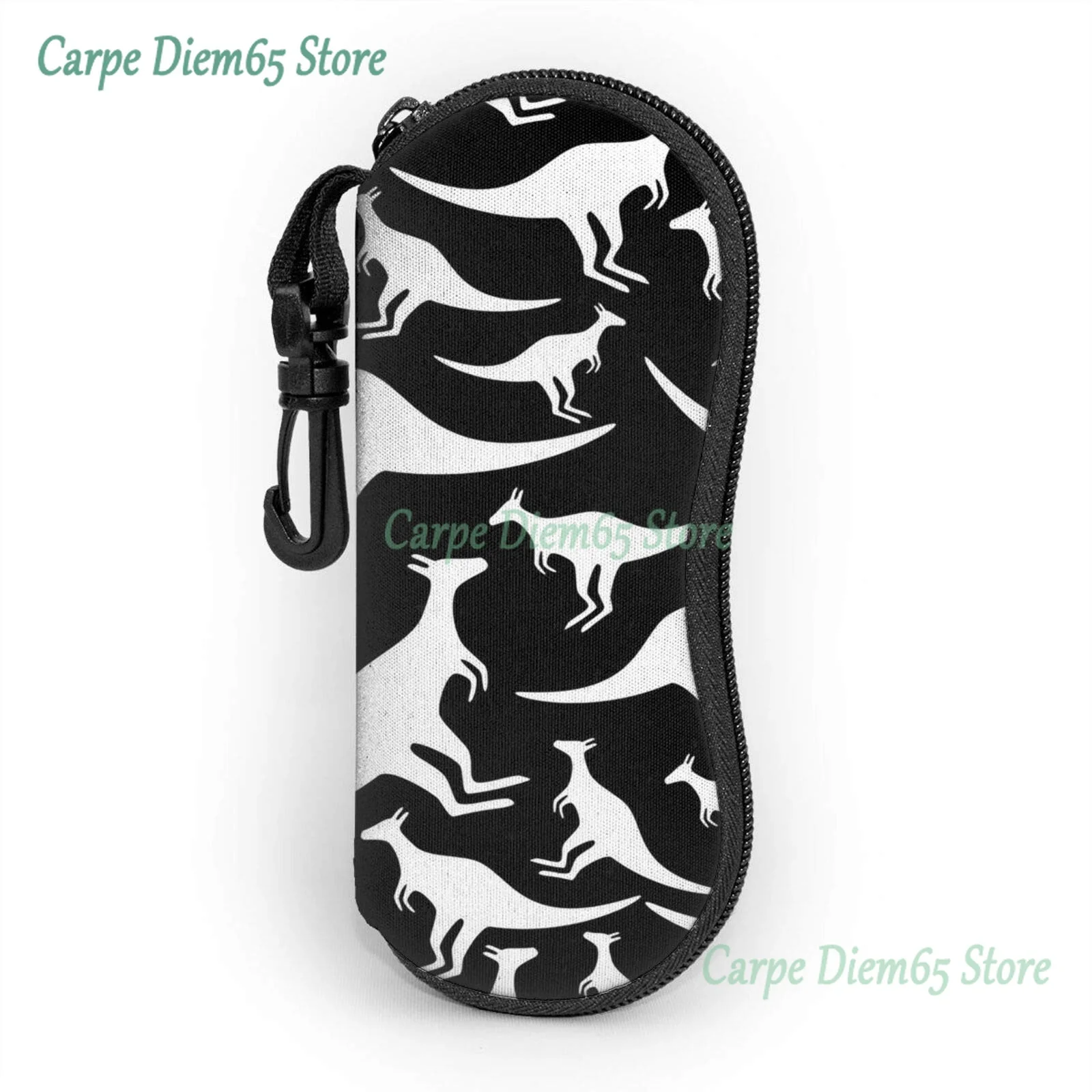 

White Kangaroo Animal Pattern Ultra Light Eyeglasses Bag Multifunction Neoprene Zipper Eyeglass Case With Belt Clip
