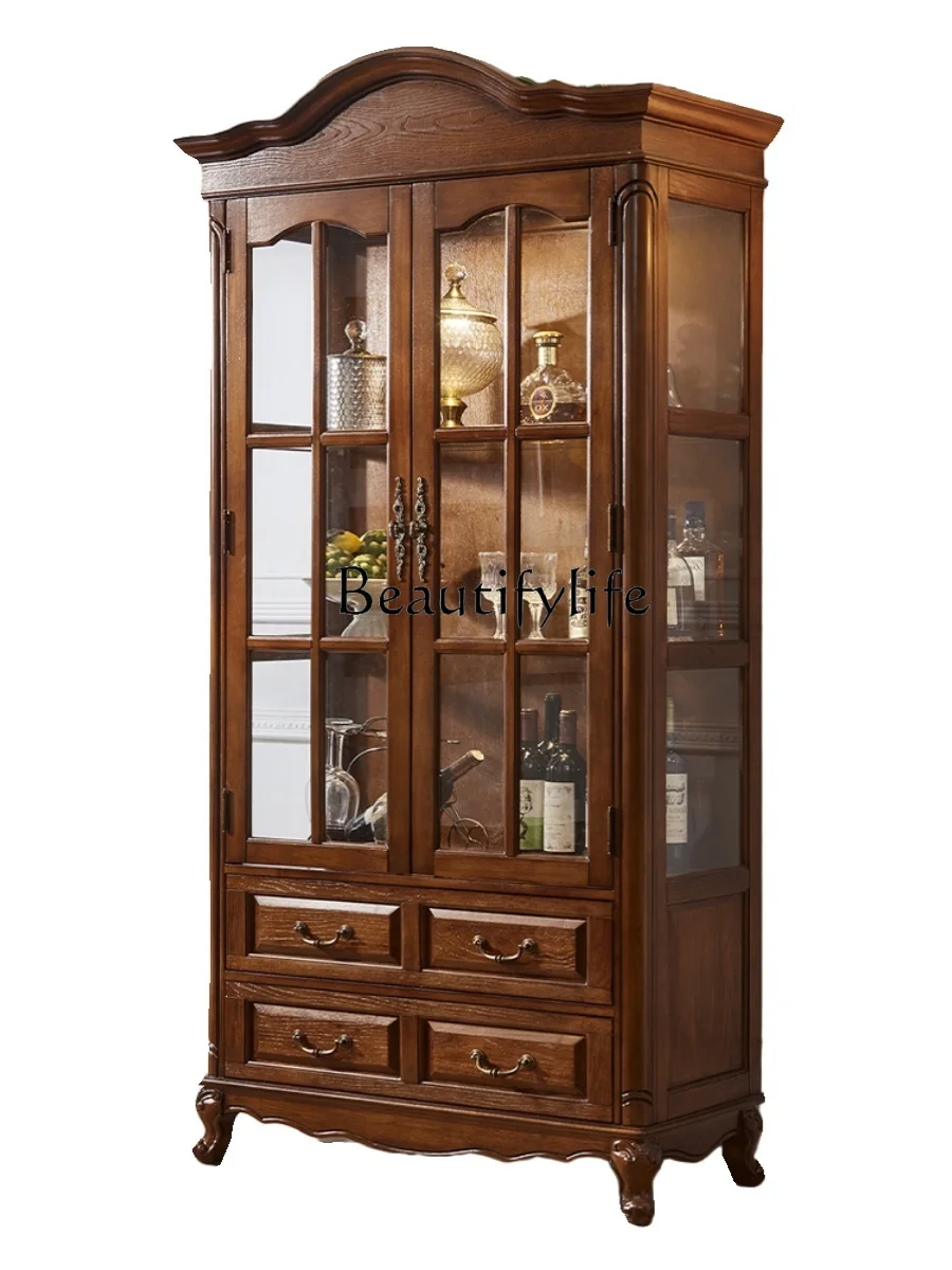 

American Wine Cabinet Display Cabinet Solid Wood Sideboard Cabinet Living Room Glass Decorative Storage Wall Storage