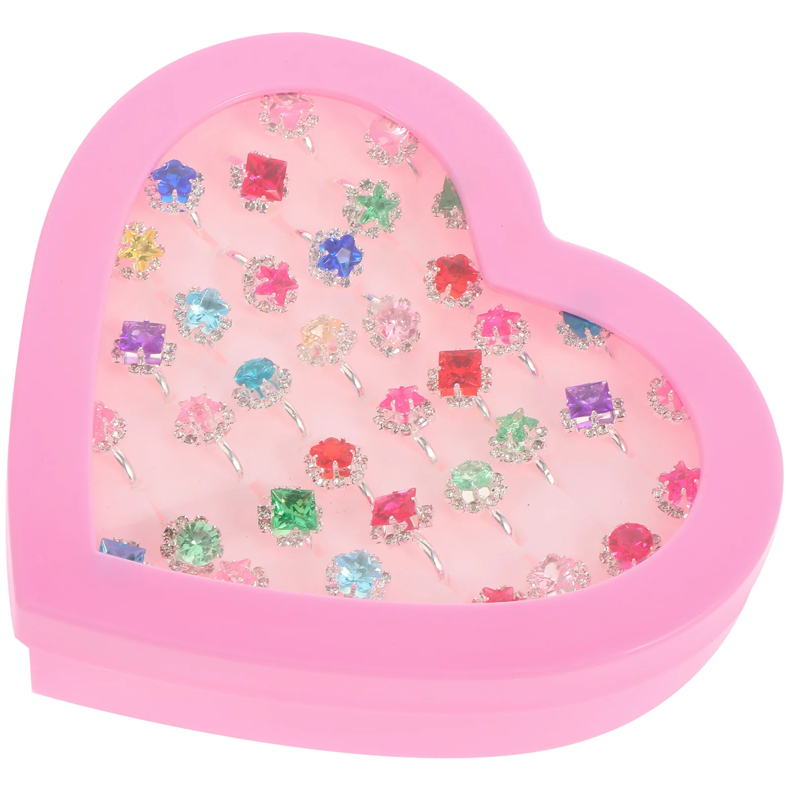 

Rings for Kids, 36PCS Colorful Rhinestone Rings, Adjustable Rings Set w/ Heart Shape Display Case