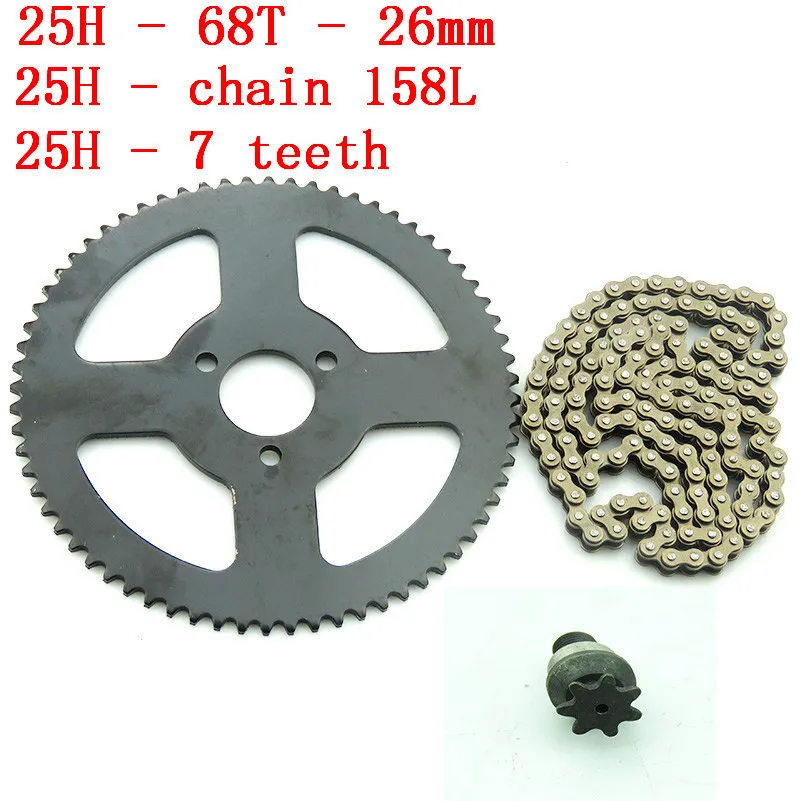 25H 158L with 68T tooth 26 mm rear sprocket 7T pinion For 47cc 49cc ATV Quad Mini Dirt Pocket Bikes Minimoto