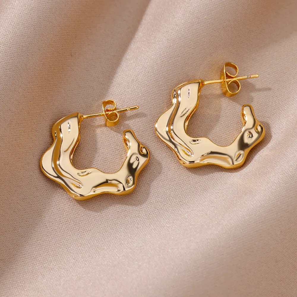 Irregular C Shaped Earrings Stainless Steel Geometric For Women