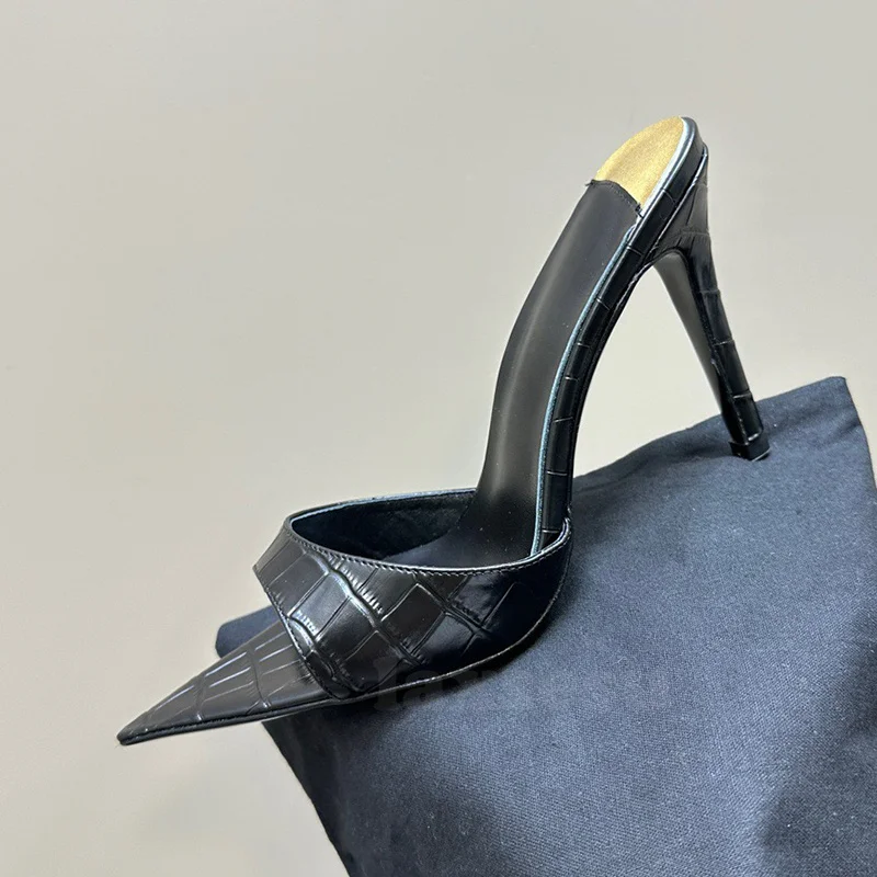 

Lady Slippers Summer 2024 New Style Pointy Toe Patent Leather Material Women High Heeled Shoes Exquisite Elegant Slippers