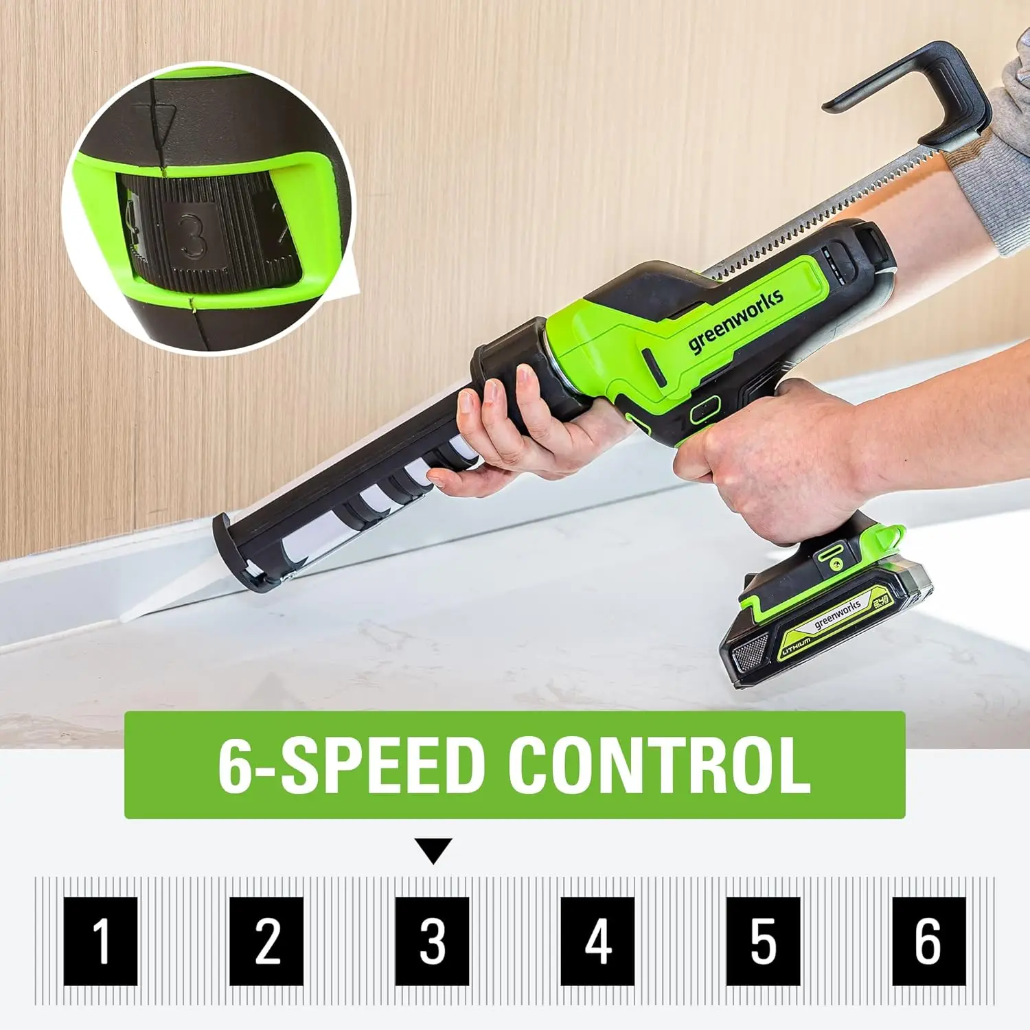 24V Cordless oz. Caulk & Adhesive Gun 6-Speed Anti-Dripping with 2Ah Battery and Changer 6