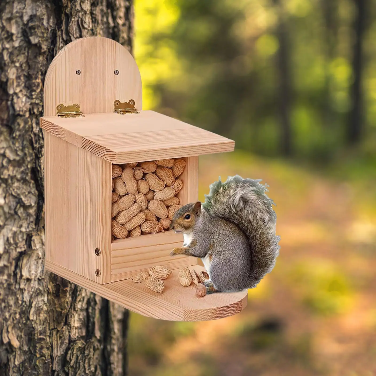 

Wooden Chipmunk Squirrel Feeder Box Picnic Table Feeder for Garden Backyard