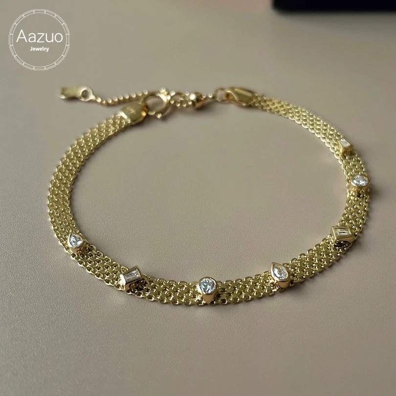 

Aazuo 18K Pure Yellow Gold Real Diamonds Senior Banquet Jewelry Set Weave Bracelet Gift For Women Engagement Wedding Party
