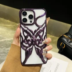 Fashion Plating Hollow Butterfly Pattern Matte Shockproof Phone Case with Heat Dissipation - iPhone 15 Plus (Plating Purple)
