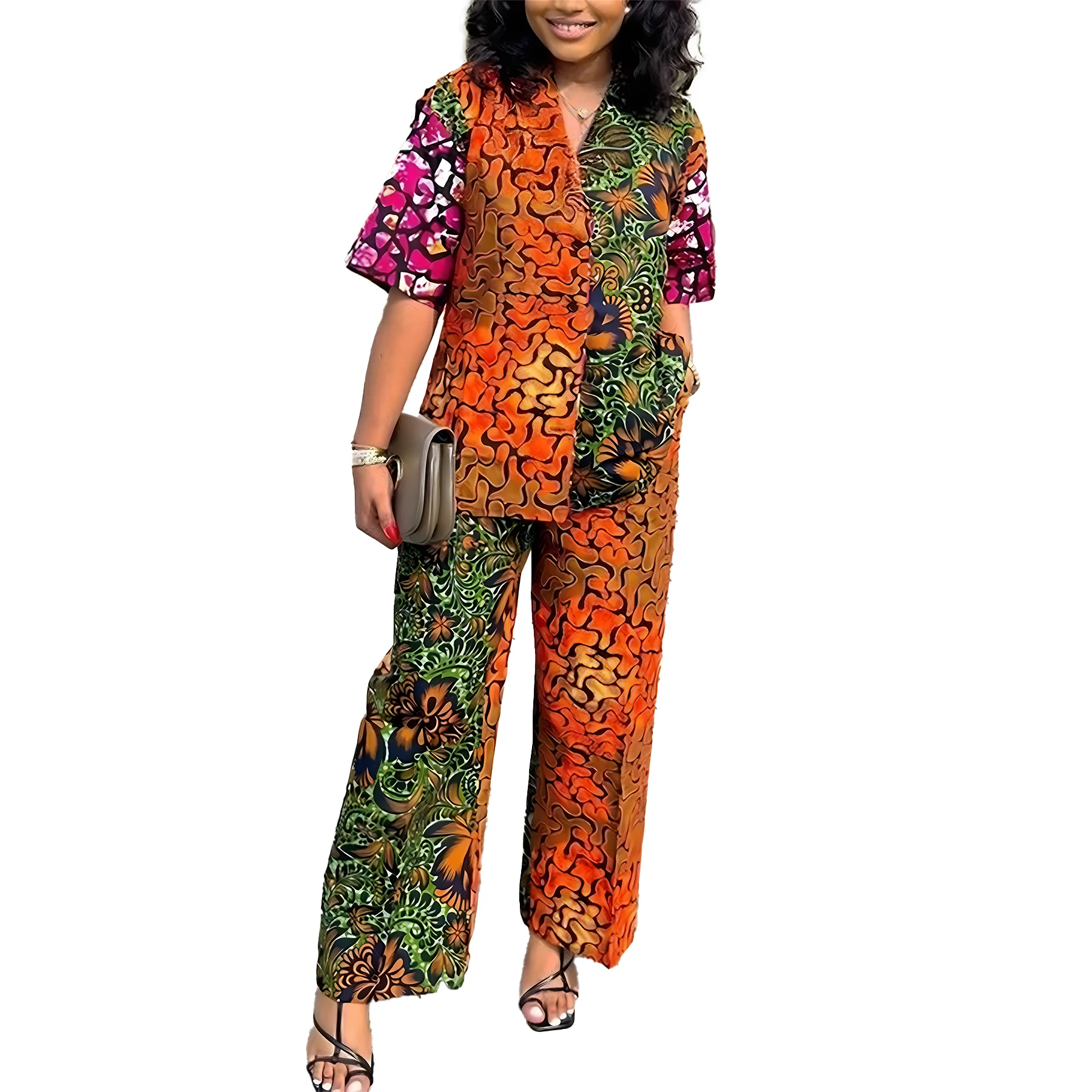 Boho Ethnic Print Two-Piece Set Women's Loose Top and Pants