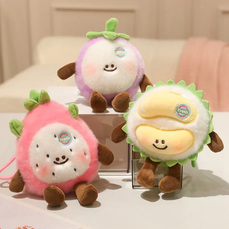 귀여운 과일 플러시 백팩 참 장식 부드럽고 폭신한 과일 인형 끈 포함 귀여운 용과/키위 플러시 인형 소녀 선물